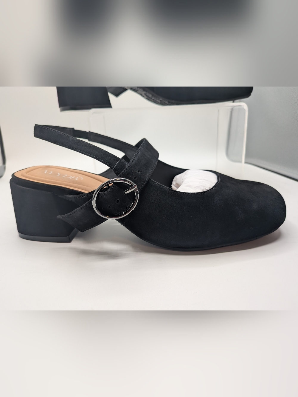 Slingback Mary Jane -NWB-9WW SUEDE Black - Picture 12 of 15